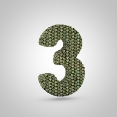 Naklejka premium Volumetric dragon skin number 3 isolated on white background.