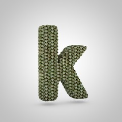 Volumetric dragon skin lowercase letter K isolated on white background.
