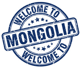 welcome to Mongolia blue round vintage stamp