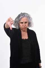 woman thumps up on white background