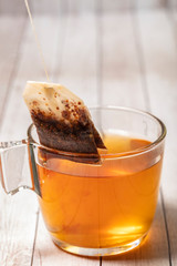 cup of tea on wooden table