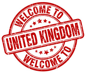 welcome to United Kingdom red round vintage stamp