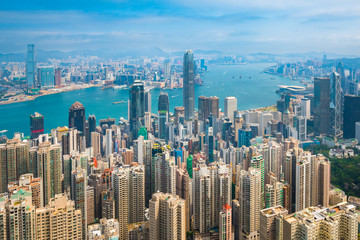Obraz premium Hong Kong City skyline day time view from Victoria Peak.