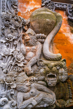 Elements of traditional Balinese stone carving exterior ornament