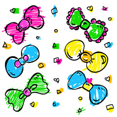 hand draw sketch blue pink brown yellow orange purple of 6 ribbon, with square, love, triangle shape for element design