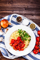 Pasta with tomato sauce and sausage