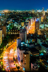 Fototapeta na wymiar Aerial view of road in Tokyo city, cityscape skyline.