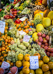 Fresh local fruits and vegetables at a Mercato Centrale market in Florence, Italy. It was opened in 1874.	