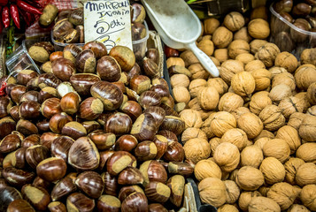 Fresh local fruits and vegetables at a Mercato Centrale market in Florence, Italy. It was opened in 1874.	