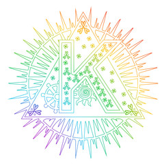  Illustration - mandala in the color of the rainbow on the theme of sun and letter.