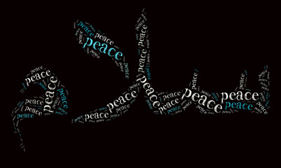 Words illustration concept of peace comprising an arabic word, 