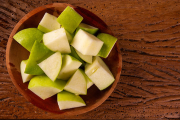 Ripe green apples on table close up