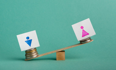 Illustration of gender pay gap with colorful stickers