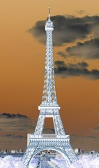 Negative picture of Eiffel Tower in Paris