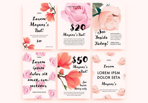 Floral Card Layout Set with Watercolor Flowers