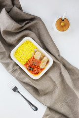 Frozen couscous dish with fish and vegetables