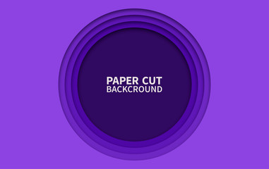 Circle paper cut background. Wavy purple layers. Abstract realistic paper design. Trendy carving art. 3d relief. - 258374499