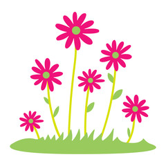 Obraz na płótnie Canvas Colorful spring daisy flowers Vector illustration. grass and wild flowers isolated background. Spring grass border with early spring flowers and butterfly isolated on white background. Garden bed