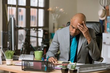 Overwhelmed Man in a His Office