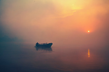 ship in sunset