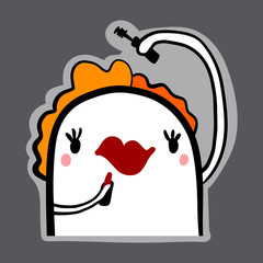 Make up sticker hand drawn illustration with cute marshmallow in cartoon style