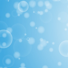 Light blue abstract background with a bokeh in the form of circles. Underwater world with air bubbles. Vector illustration.
