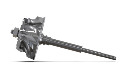 Turbine shaft of an automobile engine isolated on a white background. 3D rendering