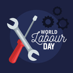 wrench with screwdriver and gears to labour day