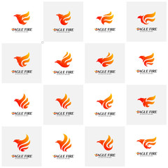 Set of Phoenix Fire Bird Logo Design Concepts. Dove Eagle Logo Template Vector. Icon Symbol