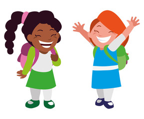 happy little interracial school kids characters