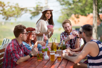 Playing cards outside in progress