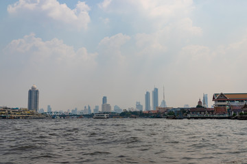 Fototapeta premium Landscape riverside of Chao-Praya river best of travel destination in asian Bangkok City,Thailand
