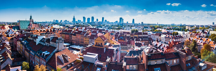Panoramic view of Warsaw in a summer day n Poland. Old town and Center of Twon