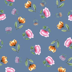 Seamless pattern of the watercolor flowers 