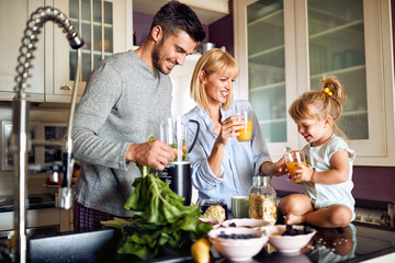 Cheerful family having breakfast