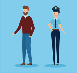 man employee and professional policewoman with uniform