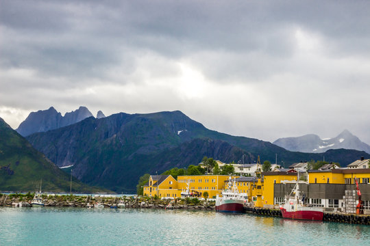 Husoy harbor near Senja island in Norway