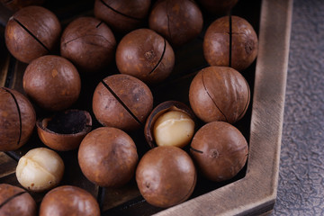 Macadamia nuts closeup.