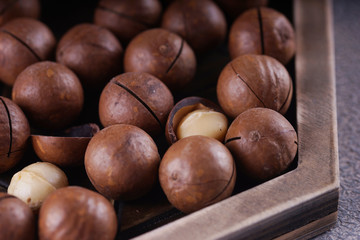 Macadamia nuts closeup.