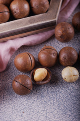 Macadamia nuts closeup.