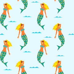 Fototapeta na wymiar Seamless background with mermaids. Template for fabric, wrapping paper, backgrounds.