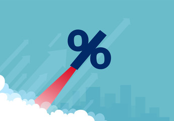 Vector of a rocket percentage symbol flying up