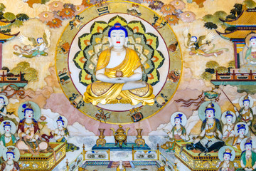 Buddhist Wall Decoration at Jingan Temple, Shanghai, China