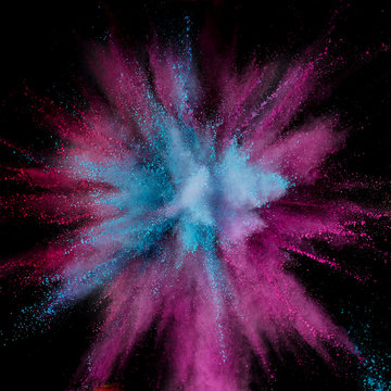 Colored powder explosion. Abstract closeup dust on backdrop. Colorful explode. Paint holi © Djero Adlibeshe
