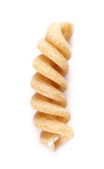 Macro wholemeal pasta isolated on white background, top view