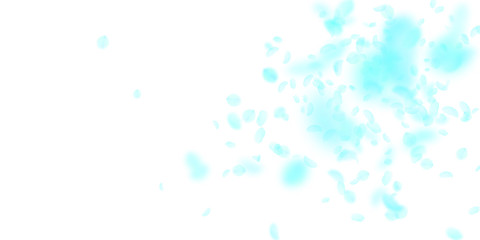 Turquoise flower petals falling down. Overwhelming