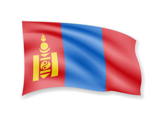 Waving Mongolia flag on white. Flag in the wind.