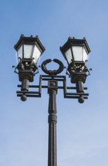 Fototapeta na wymiar Street lamp with blue sky background. Close up Street lamp with blue sky background
