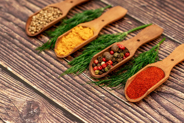 Fototapeta na wymiar the spices of the world are bright and colorful for culinary gourmet dishes in the kitchen. 