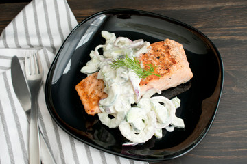 Grilled Salmon with Cucumber-Dill Salad
